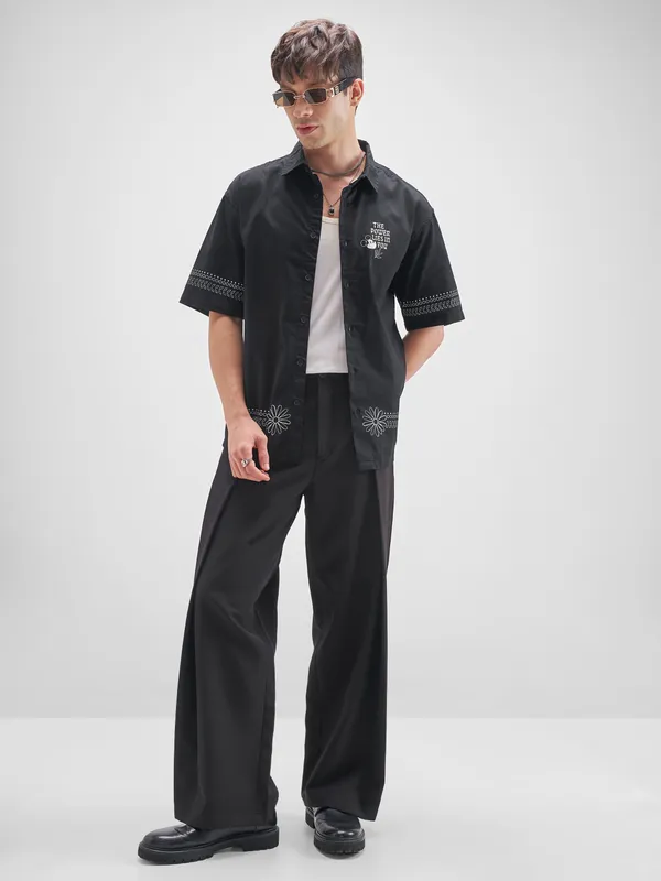 Disney By Highlander Men Black Mickey Mouse Printed Oversized Fit Casual Shirt