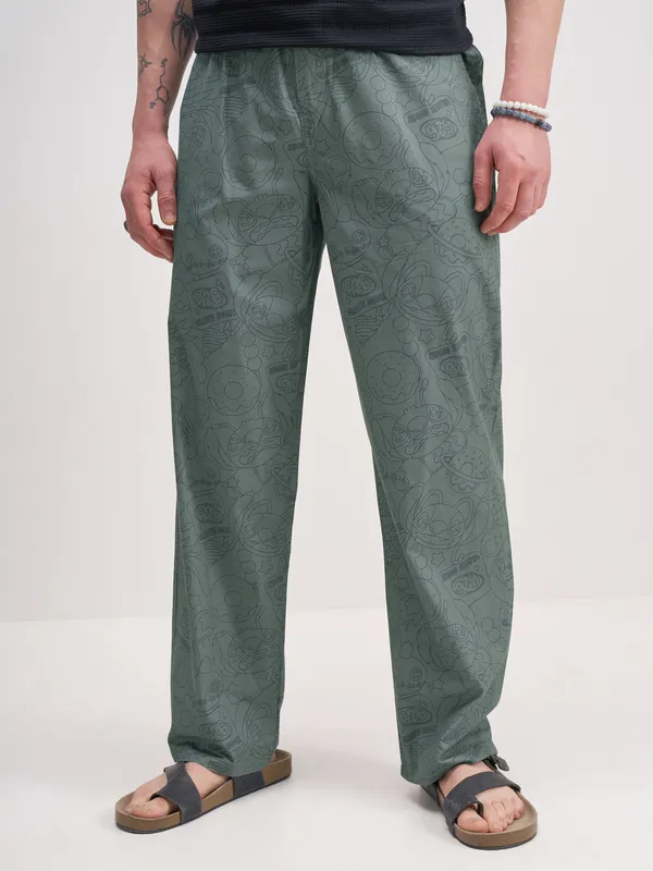 Disney By Highlander Men Olive Stitch Printed Lounge Pant