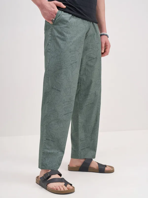 Disney By Highlander Men Olive Stitch Printed Lounge Pant