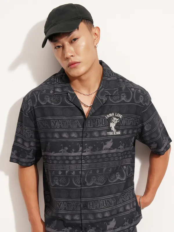 Disney By Highlander Men Black Lion King Printed Relaxed Fit Casual Shirt