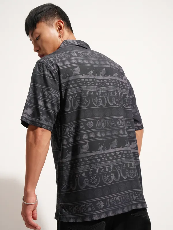 Disney By Highlander Men Black Lion King Printed Relaxed Fit Casual Shirt