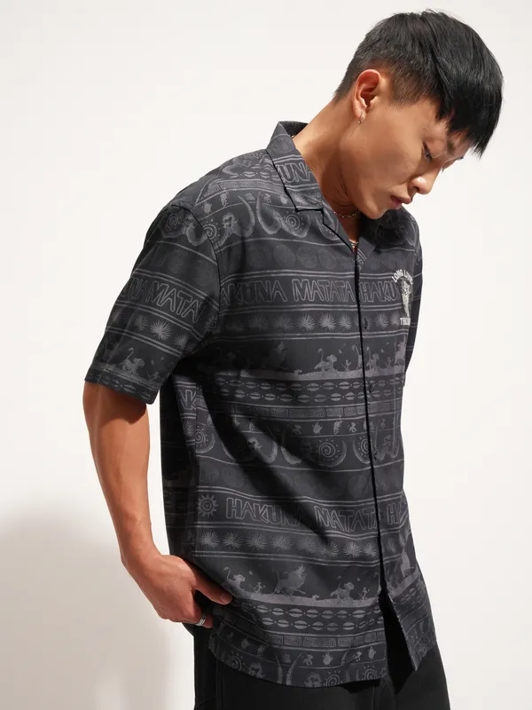 Disney By Highlander Men Black Lion King Printed Relaxed Fit Casual Shirt