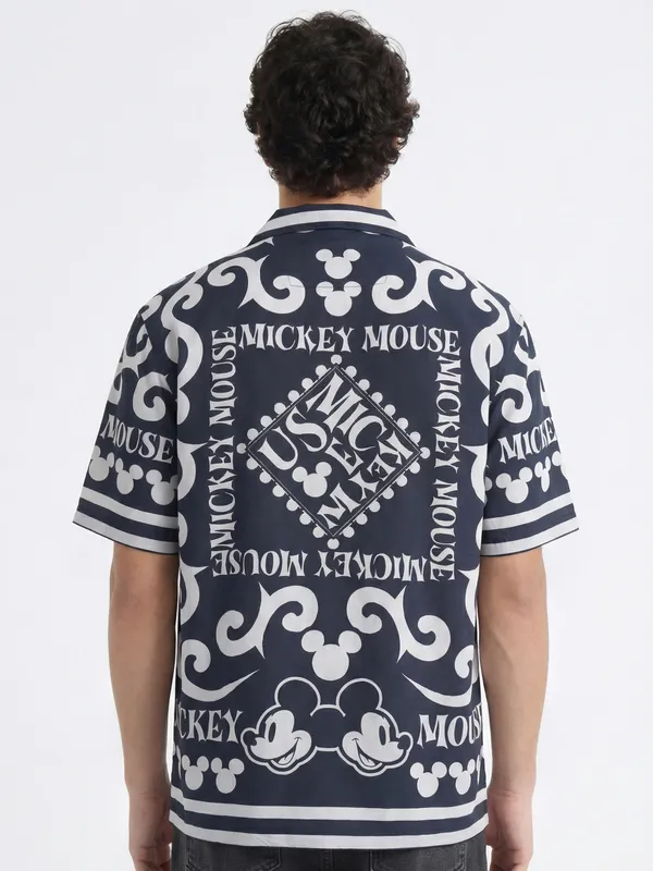 Disney By Highlander Men Black Mickey Mouse Printed Relaxed Fit Casual Shirt