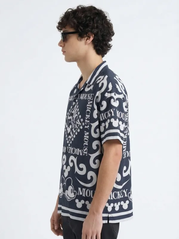 Disney By Highlander Men Black Mickey Mouse Printed Relaxed Fit Casual Shirt