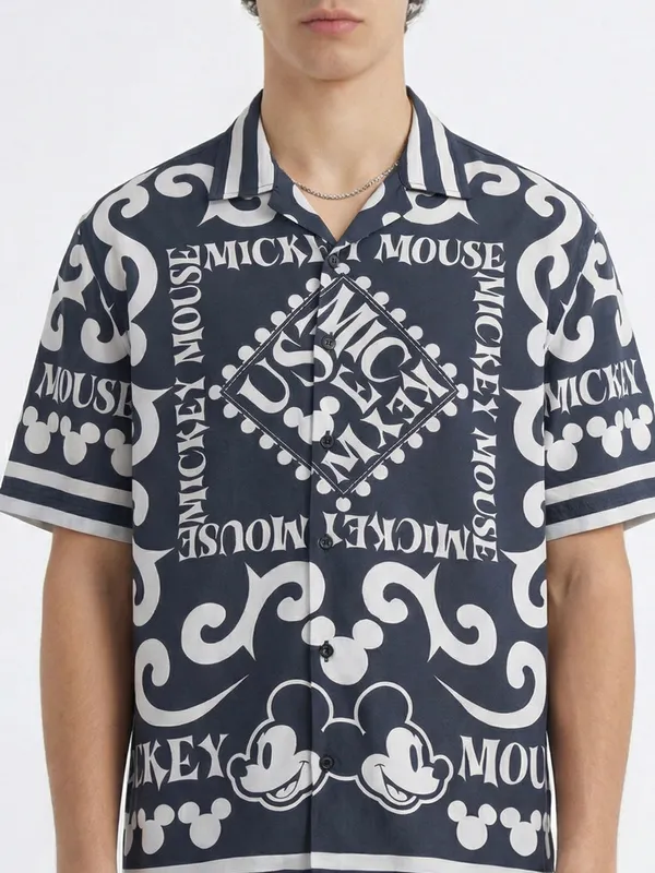 Disney By Highlander Men Black Mickey Mouse Printed Relaxed Fit Casual Shirt