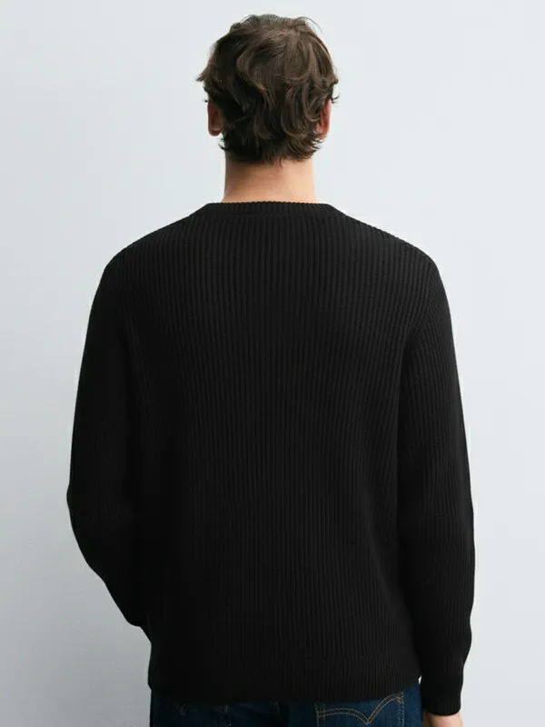 Disney By Highlander Men Black Donald Duck Round Neck Pullover Sweater