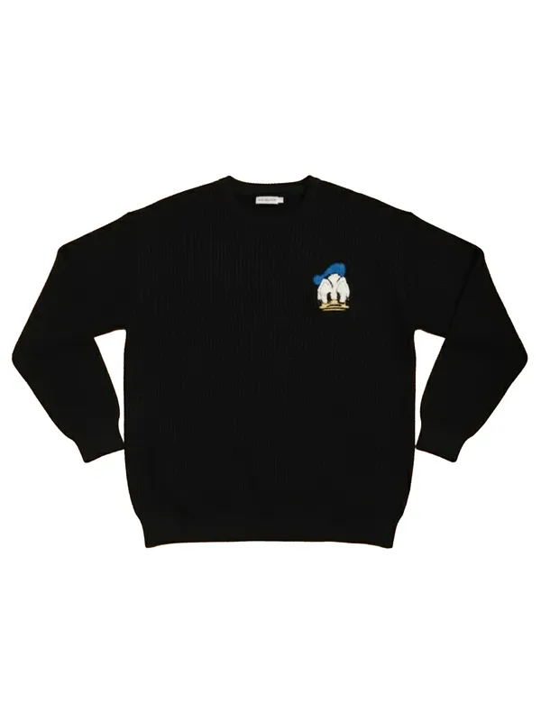 Disney By Highlander Men Black Donald Duck Round Neck Pullover Sweater
