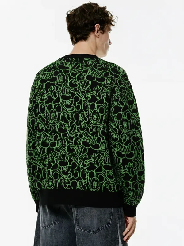 Disney By Highlander Men Black Mickey Mouse Round Neck Pullover Sweater