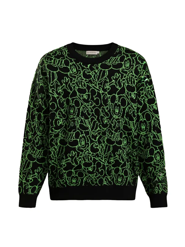 Disney By Highlander Men Black Mickey Mouse Round Neck Pullover Sweater