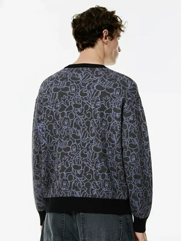 Disney By Highlander Men Grey Mickey Mouse Round Neck Pullover Sweater