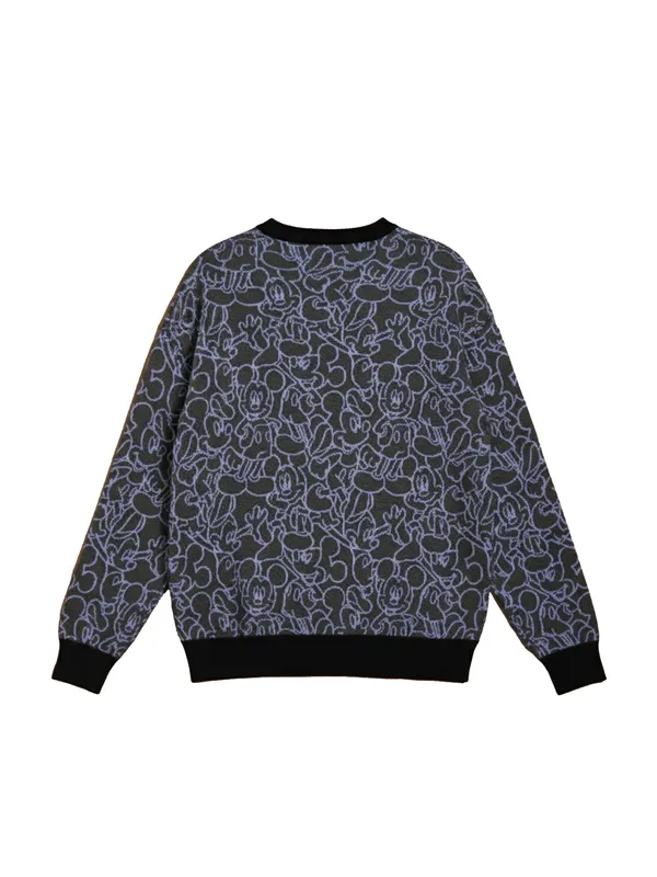 Disney By Highlander Men Grey Mickey Mouse Round Neck Pullover Sweater