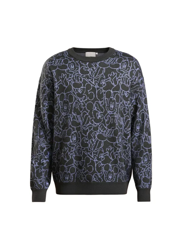 Disney By Highlander Men Grey Mickey Mouse Round Neck Pullover Sweater