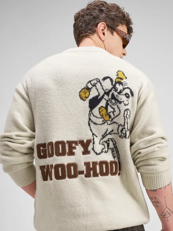 Disney Highlander Men Cream Round Neck Pullover Sweater