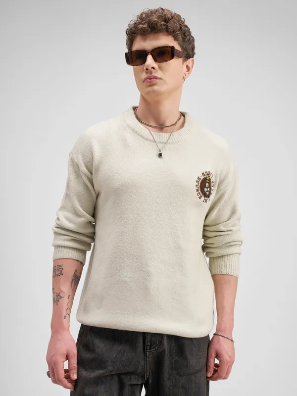 Disney Highlander Men Cream Round Neck Pullover Sweater