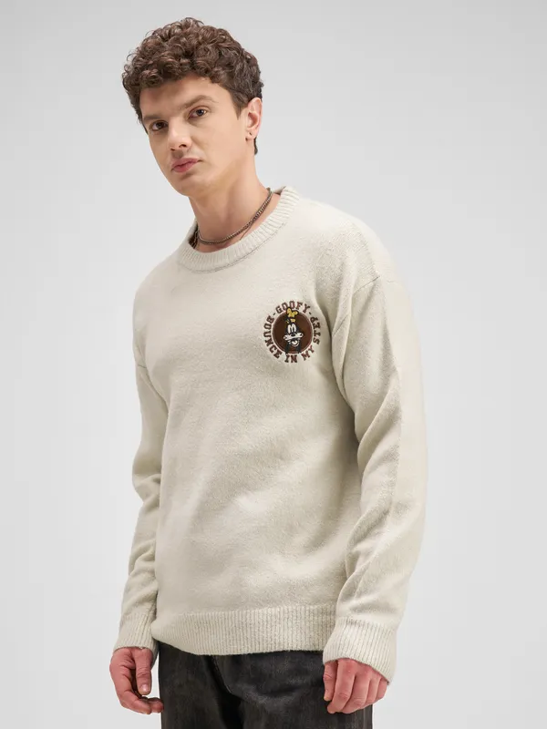 Disney Highlander Men Cream Round Neck Pullover Sweater