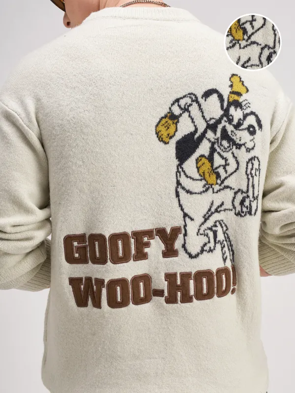 Disney Highlander Men Cream Round Neck Pullover Sweater