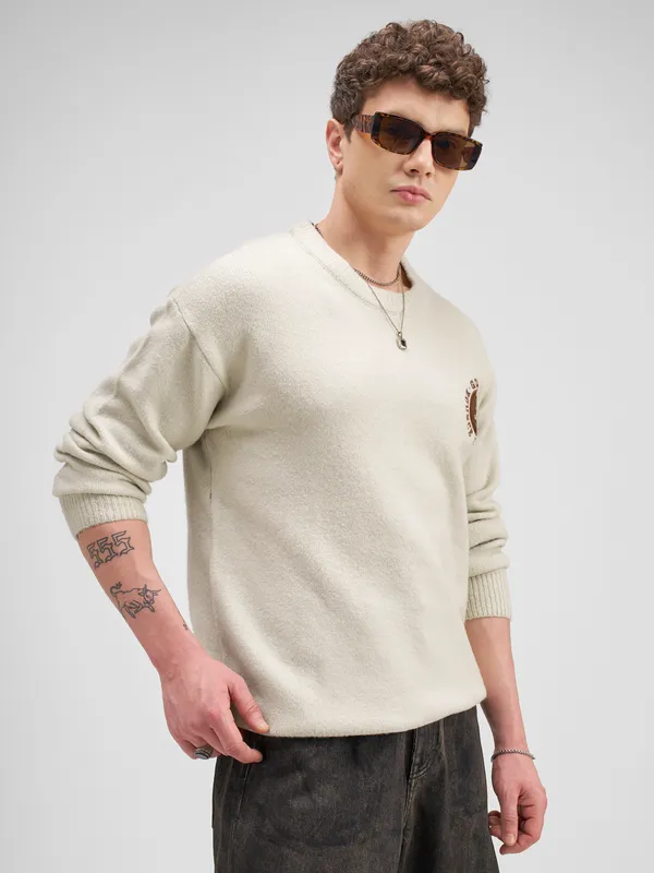 Disney Highlander Men Cream Round Neck Pullover Sweater