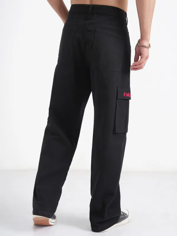 Disney By Highlander Men Black Mickey Mouse Loose Fit Solid Cargos