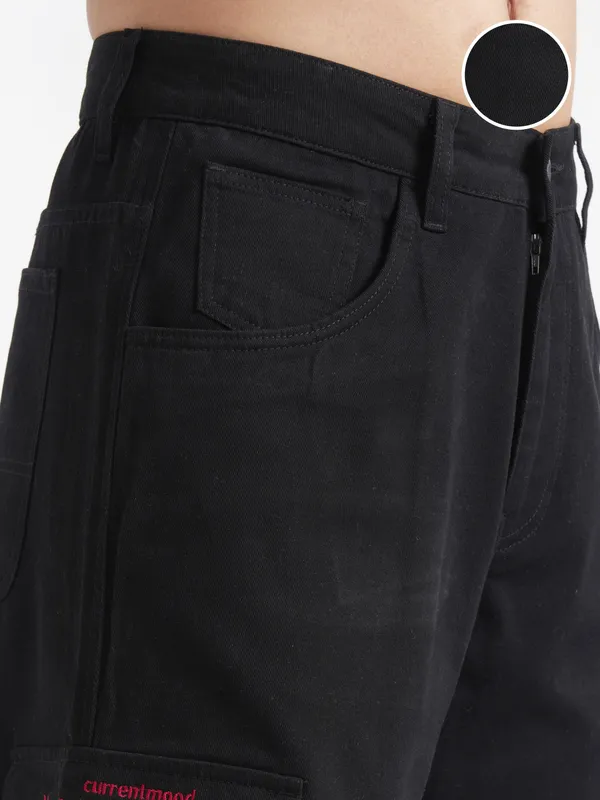 Disney By Highlander Men Black Mickey Mouse Loose Fit Solid Cargos