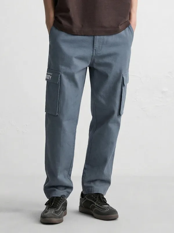 Disney By Highlander Men Blue Mickey Mouse Loose Fit Solid Cargos