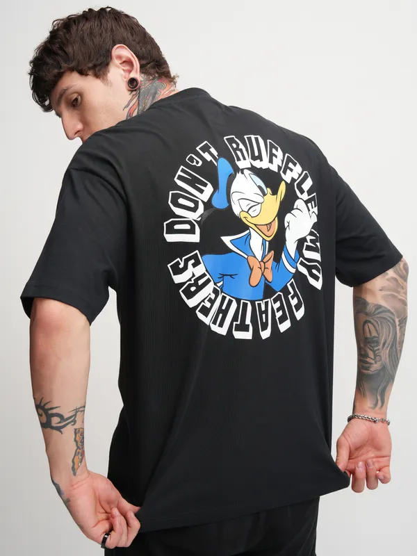 Donald Duck Men Printed Round Neck Oversized Fit T-Shirt