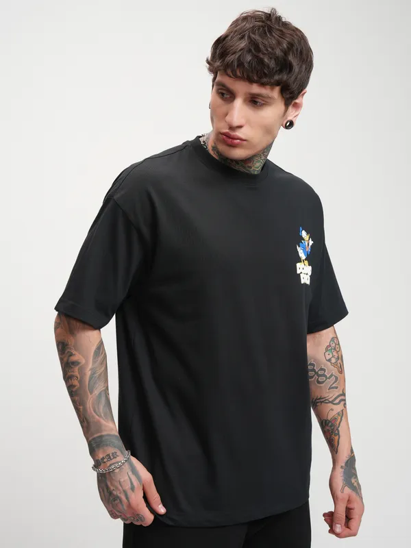 Donald Duck Men Printed Round Neck Oversized Fit T-Shirt