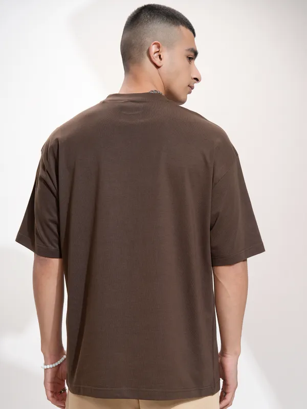 Disney By Highlander Men Brown Mickey And Friends Printed Round Neck Oversized Fit T-Shirt