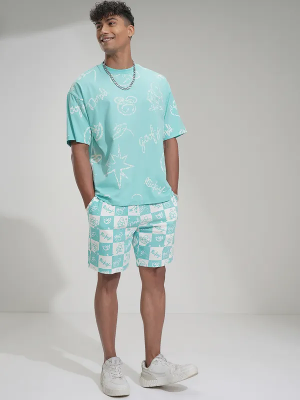 Disney By Highlander Men Blue Goofy Printed Round Neck Oversized Fit T-Shirt