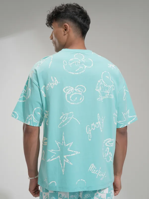 Disney By Highlander Men Blue Goofy Printed Round Neck Oversized Fit T-Shirt