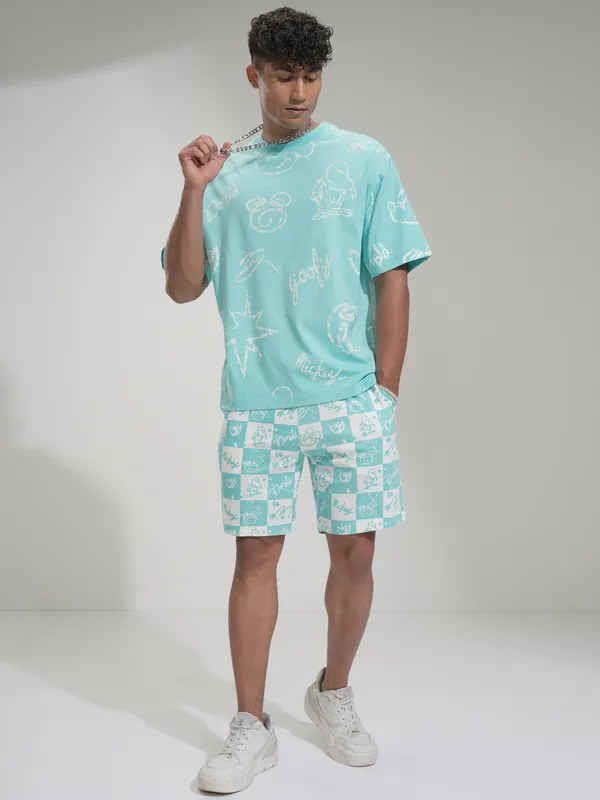 Disney By Highlander Men Blue Mickey Mouse Loose Fit Shorts