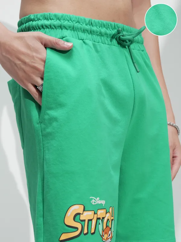 Disney By Highlander Men Green Stitch Relaxed Fit Shorts