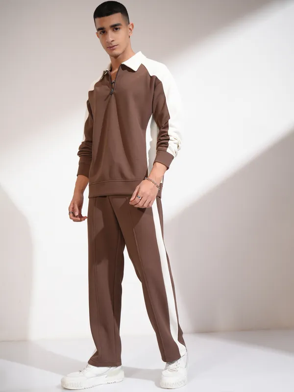 Highlander Men Brown T-Shirt With Trousers Co-Ords