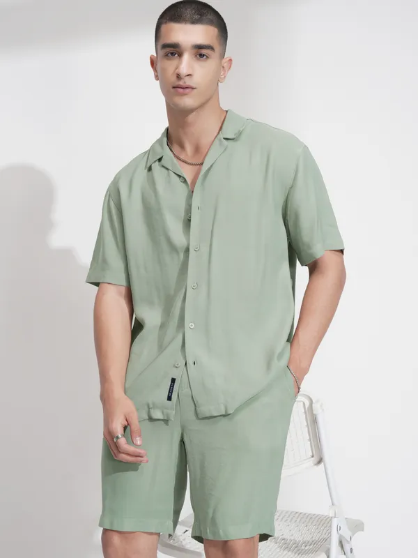 Highlander Men Green Shirt With Shorts Co-Ords