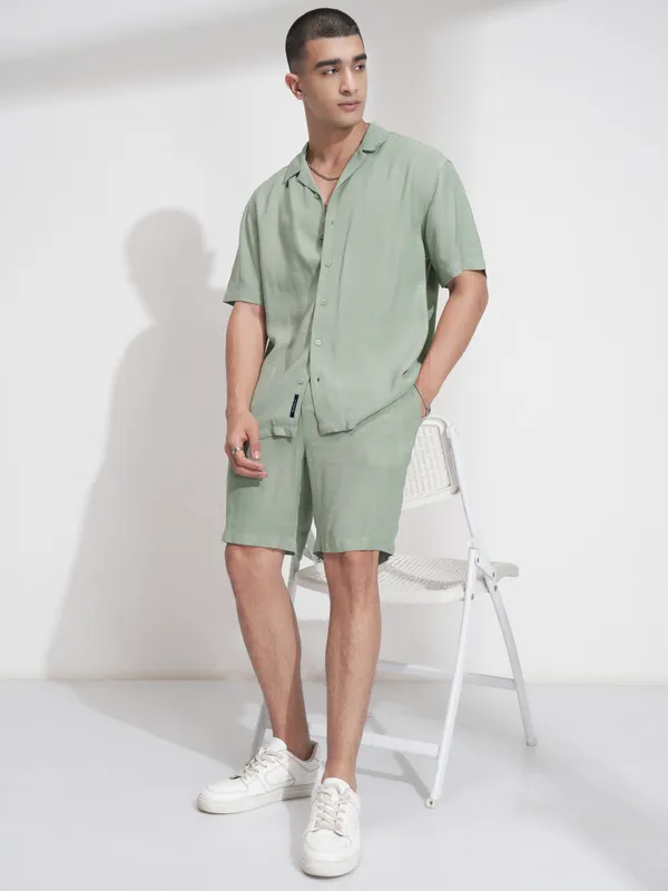 Highlander Men Green Shirt With Shorts Co-Ords
