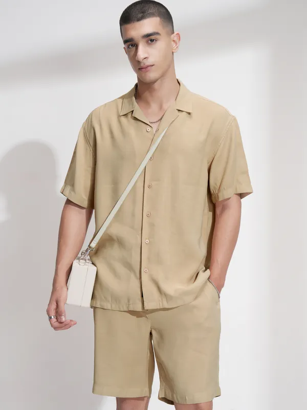 Highlander Men Khaki Shirt With Shorts Co-Ords