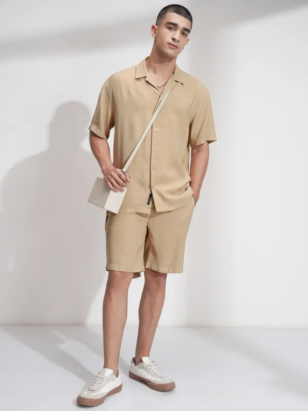 Highlander Men Khaki Shirt With Shorts Co-Ords
