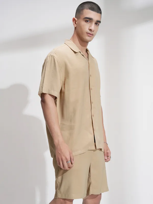 Highlander Men Khaki Shirt With Shorts Co-Ords