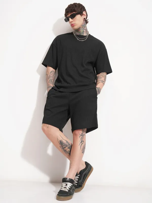 Highlander Men Black T-shirt With Shorts Co-Ords