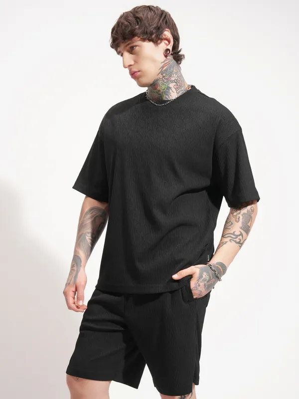 Highlander Men Black T-shirt With Shorts Co-Ords
