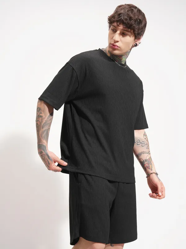 Highlander Men Black T-shirt With Shorts Co-Ords