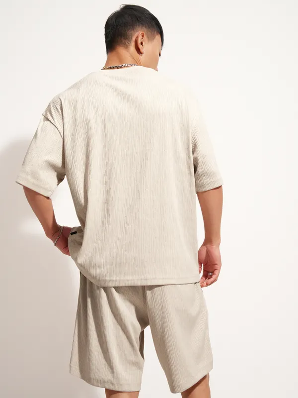 Highlander Men Cream T-Shirt With Shorts Co-Ords