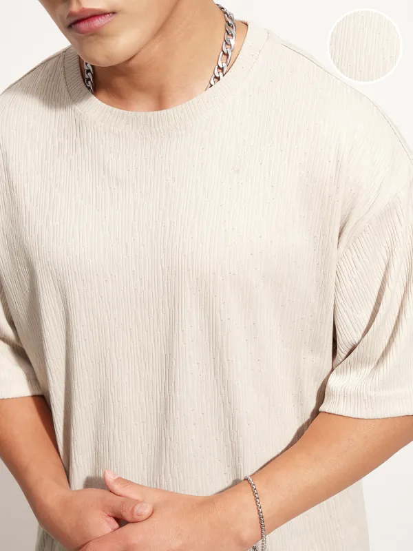 Highlander Men Cream T-Shirt With Shorts Co-Ords