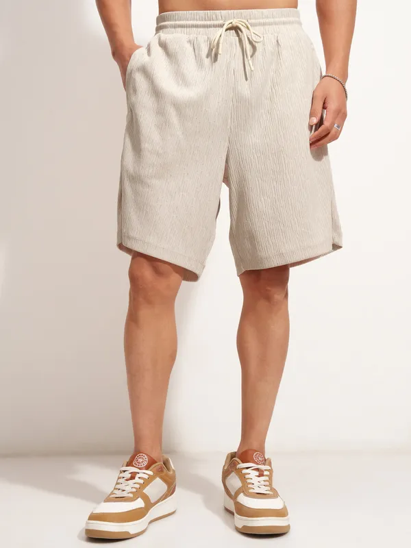 Highlander Men Cream T-Shirt With Shorts Co-Ords