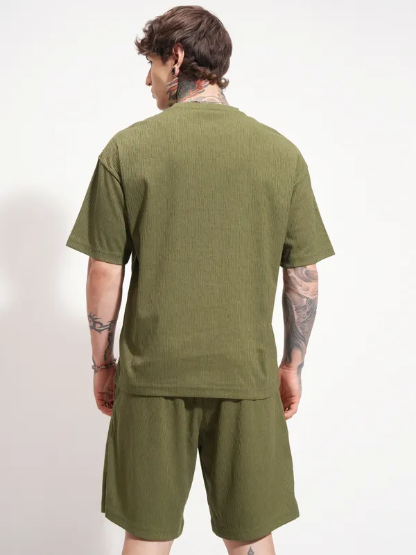 Highlander Men Olive T-shirt With Shorts Co-Ords