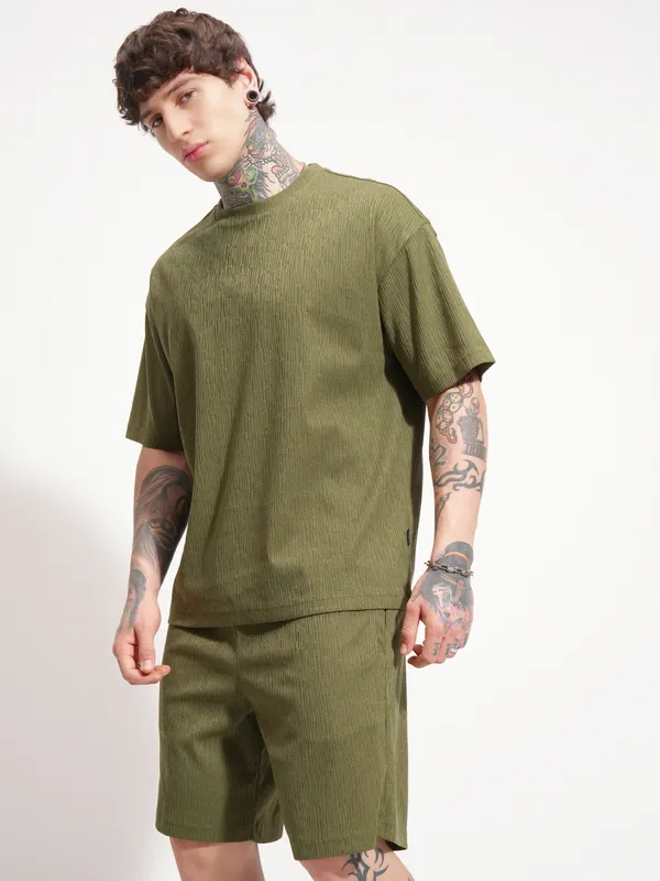 Highlander Men Olive T-shirt With Shorts Co-Ords