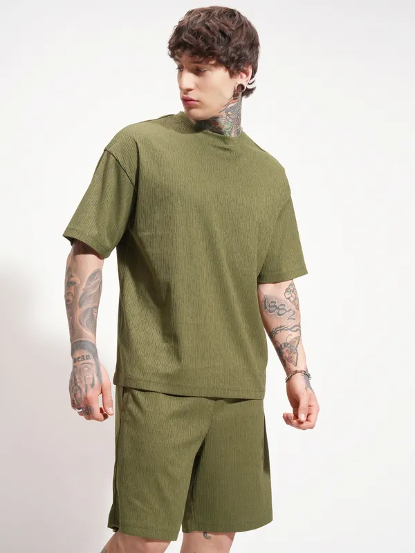 Highlander Men Olive T-shirt With Shorts Co-Ords