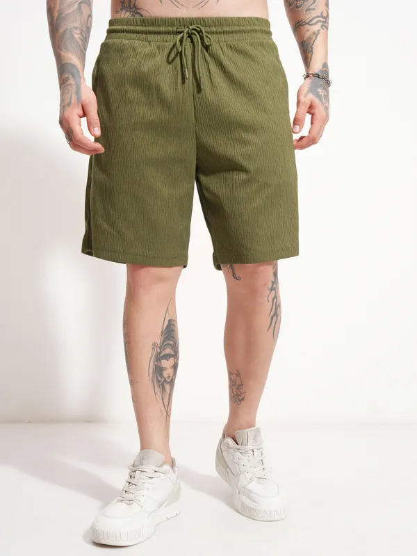 Highlander Men Olive T-shirt With Shorts Co-Ords