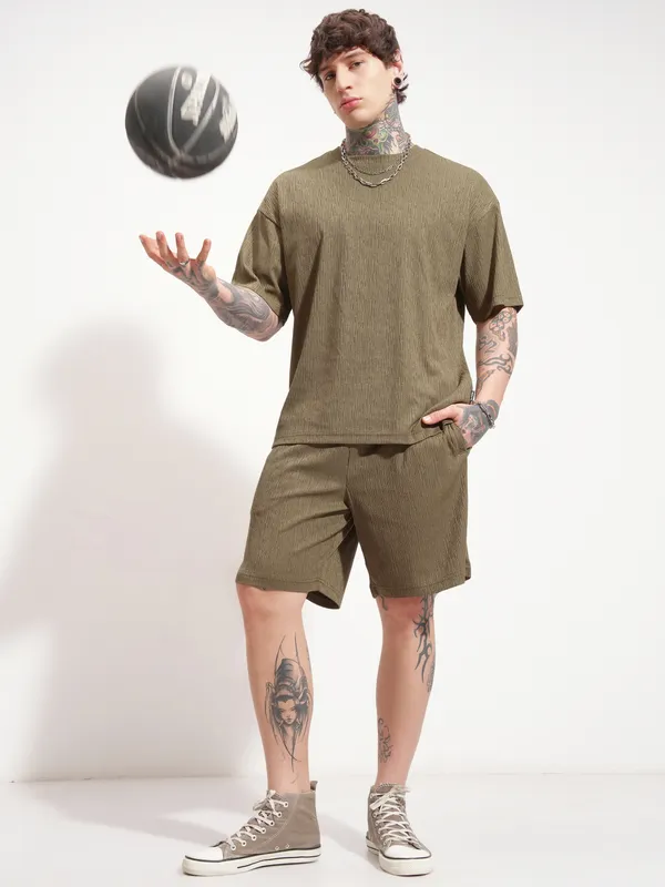 Highlander Men Brown T-shirt With Shorts Co-Ords