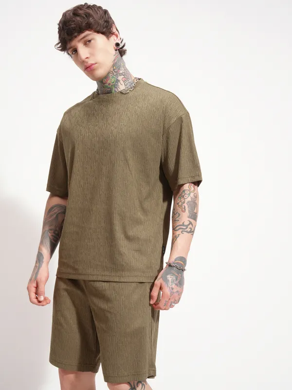 Highlander Men Brown T-shirt With Shorts Co-Ords
