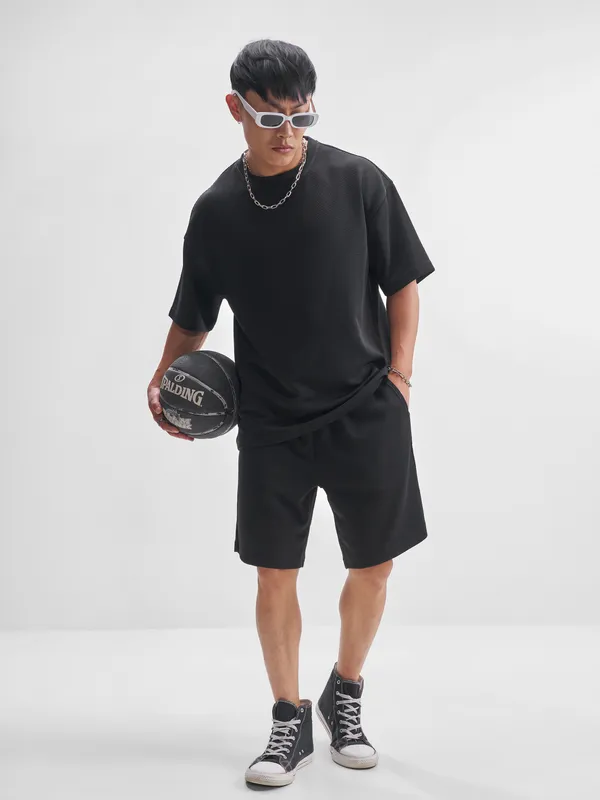 Highlander Men Black T-Shirt With Shorts Co-Ords